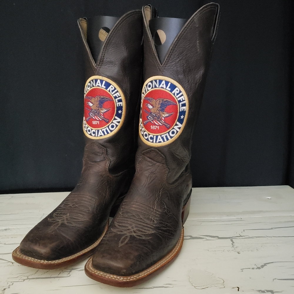 JM Boots NRA Logo Shrunken Bull Shoulder Leather Boots - Men's size 8 B